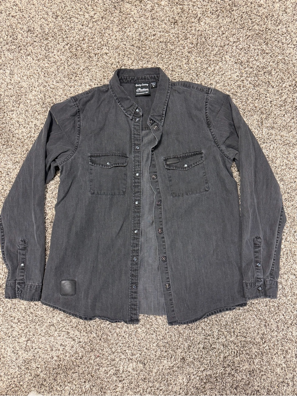 Women’s Indian Motorcycle Gray Black Button-Down Denim Shirt Small